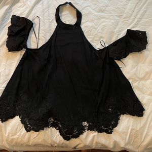 ASTR Croptop Halter Top w/ Cap Sleeve